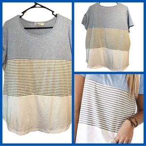 𝅺Yunjey Tri-Block Color- Blue, Gray, & White T-shirt | SZ XXL
